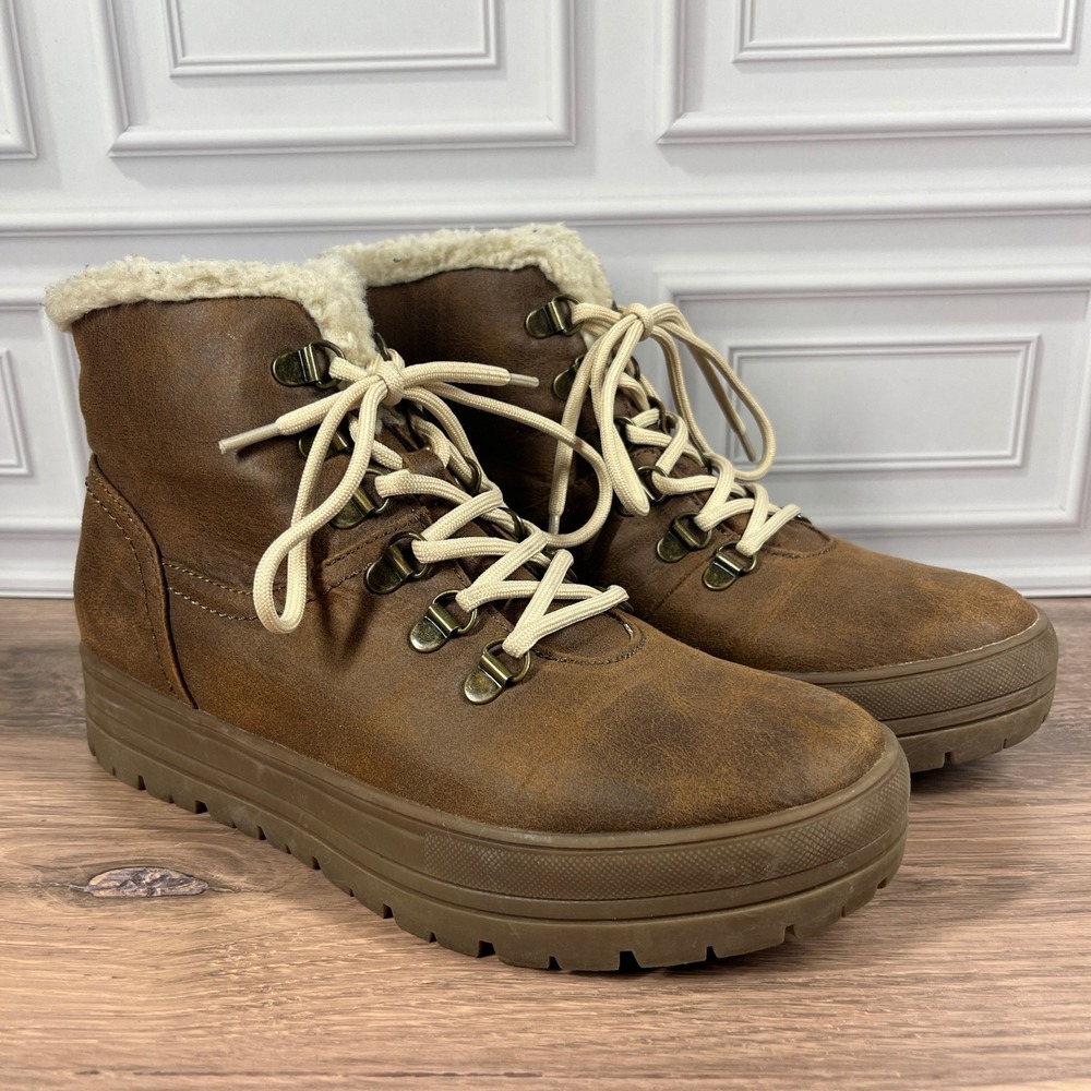 White Mountain Zion Boots Women Brown Sherpa Lined Lace Up Lug Sole 8.5